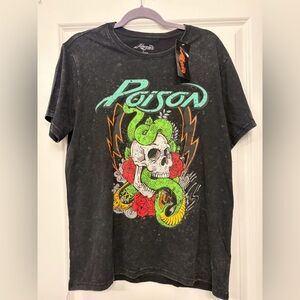 Poison Band T-shirt Snake and Skull Lightning Bolt Gray Tie Dye Size Large New
